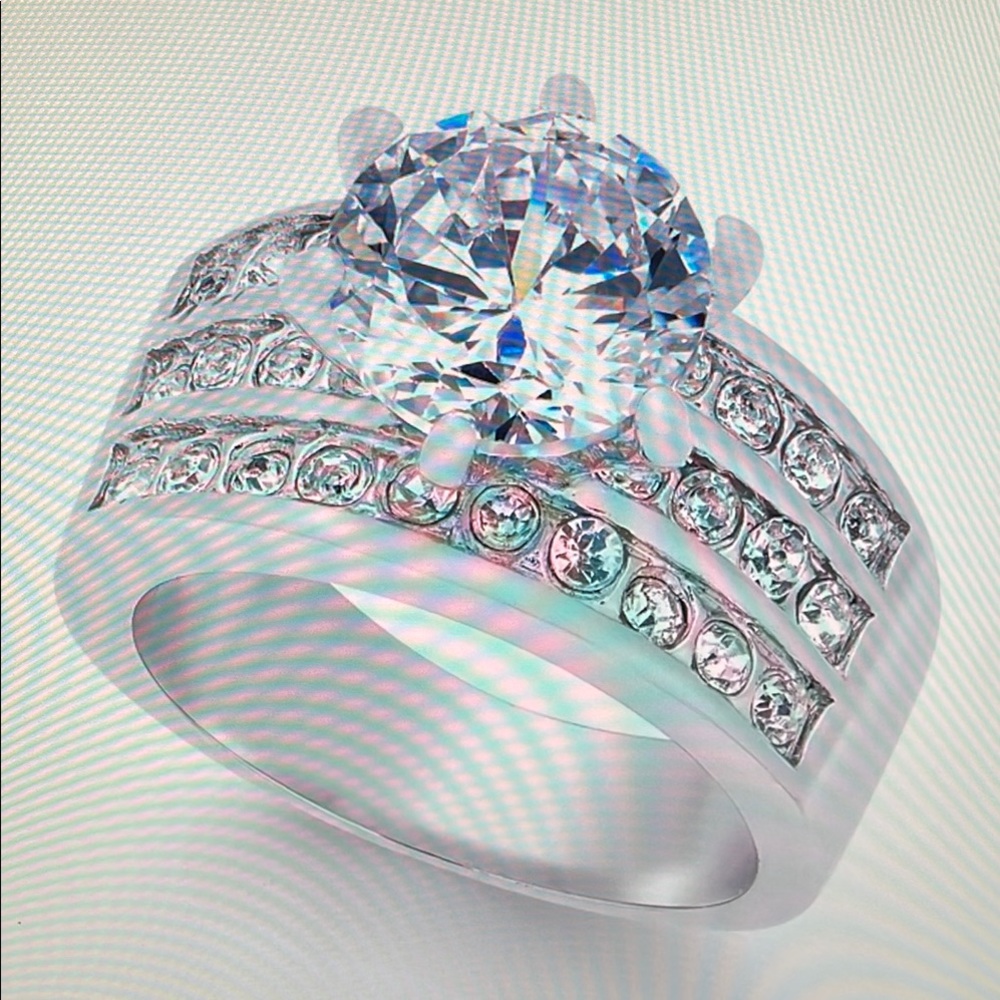 Elegant Silver Ring with Cubic Zirconia Stones Size 9 NWT
